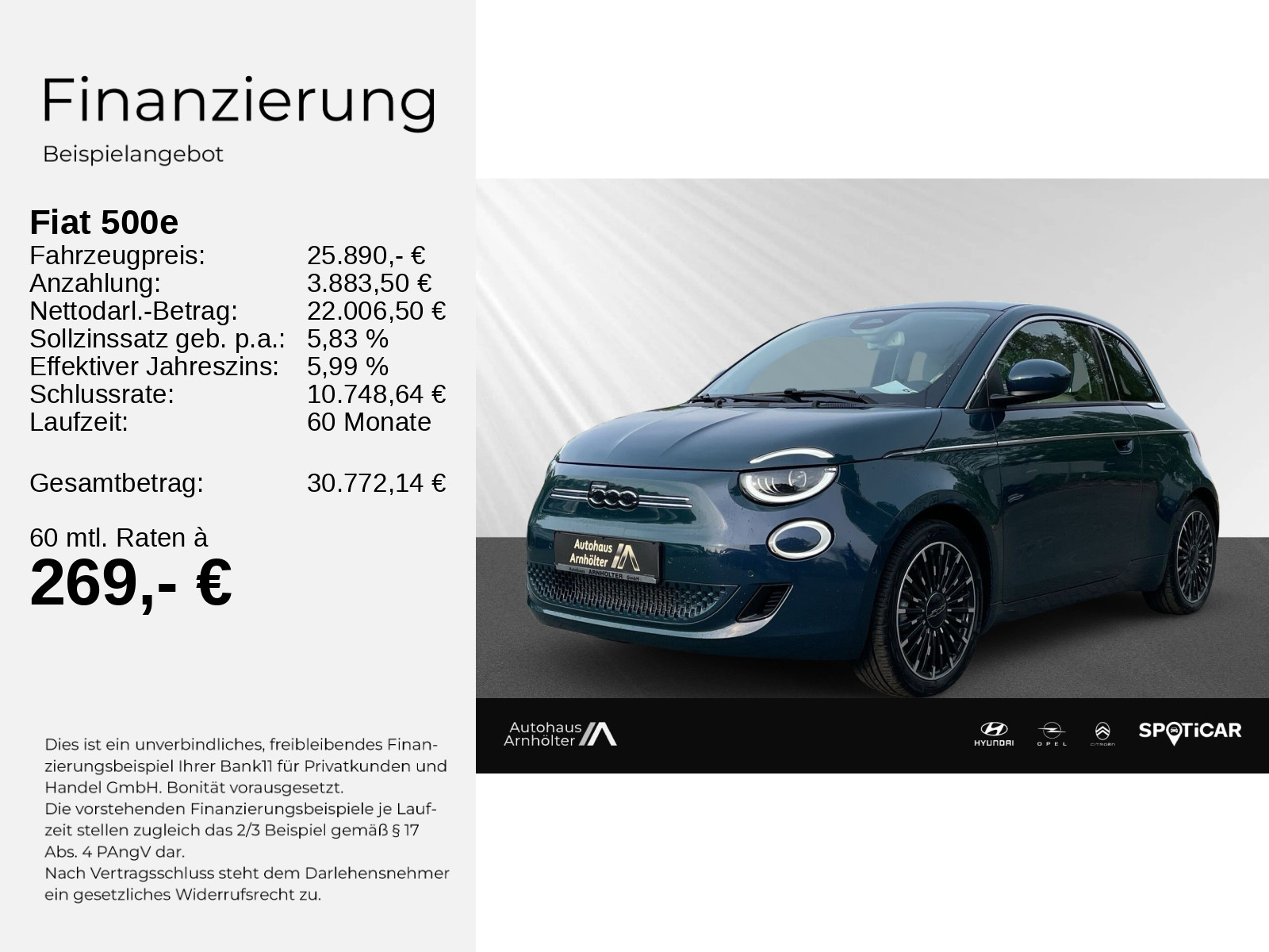 500e by Bocelli LA PRIMA+NAV+PDC+CAM+TOT+CARPLAY